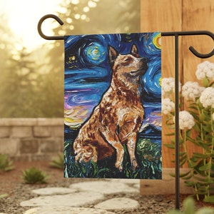 Red Heeler Outdoor Flag Double Sided Starry Night Garden Sign Lawn Decoration House Flag Decorative Cattle Dog Decor Pet Sign