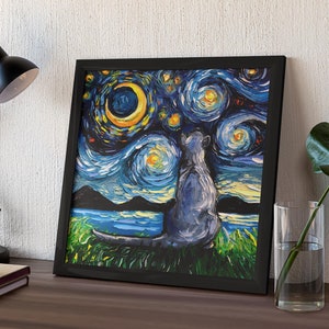 Digital Download Russian Blue Cat Wall Art Starry Night Printable Poster Home Decor PNG and JPG Files Print Your Own Cat Art Pet Mom Gift