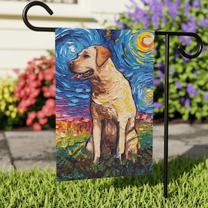 Bandera de Labrador amarillo para exteriores, letrero de jardín de noche estrellada de doble cara, decoración de césped, bandera de casa, decoración decorativa para perros, letrero para mascotas
