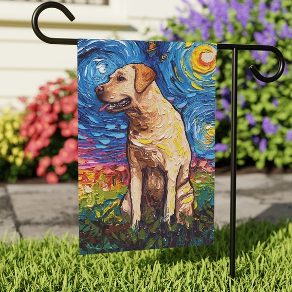 Yellow Labrador Starry Night Yard and House Flags Double Sided Printing Art By Aja Outdoor Decor Lawn Garden Decoration Blond Lab Profile