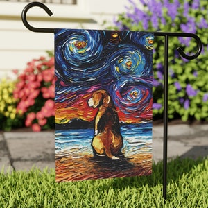 Beagle On Beach Starry Night Yard and House Flags Double Sided Printing Art By Aja Outdoor Decor Lawn Garden Decoration