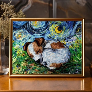 Jack Russell Terrier Dog Print Starry Night Impressionist Wall Art Dog Lover Gift Colorful Gallery Wall Art Home Decor Cute Dog Nursery Art