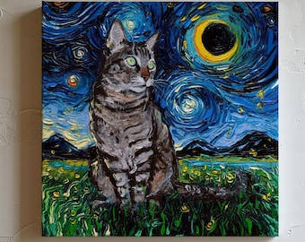 Cat Canvas Print Starry Night Art Tabby Cat Lover Gift Starry Cat Print Gallery Wall Art Impressionist Cat Mom Home Decor Pet Parent Gift