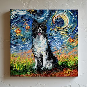 Border Collie Starry Night Painting Canvas Print | Cute Dog Decor | Dog Wall Art | Dog Lover Gift | Starry Dog Print | Gallery Wall Art