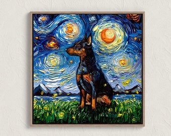 Miniature Pinscher Starry Night Art Print, Dog Lover Gift