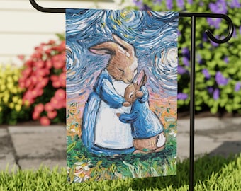 Cute Bunny Rabbits Cottontail Mother And Child Yard and HouseFlags Double Sided Printing Art By Aja Outdoor Decor Lawn Garden Decoration