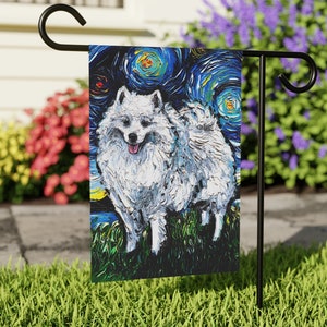 American Eskimo Outdoor Flag Double Sided Starry Night Dog Garden Sign Lawn Decoration House Flag Decorative Dog Decor Pet Sign Dog Mom Gift
