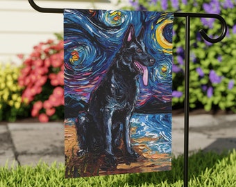 Black German Shepherd Starry Night Dog Yard and House Flags Double Sided Printing Art By Aja Outdoor Decor Lawn Garden Decoration