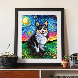 Digital Download Tri Color Pembroke Welsh Corgi Wall Art Starry Night Printable Poster Home Decor PNG & JPG Files Print Your Own Dog Artwork