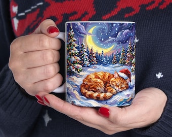 Orange Tabby Cat Christmas Holiday Ceramic Coffee Mug