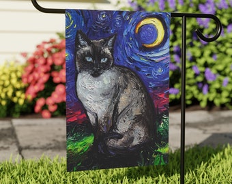 Siamese Cat Starry Night Yard and House Flags Double Sided Printing Art By Aja Outdoor Decor Lawn Garden Decoration