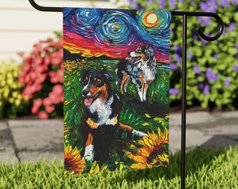 Australian Shepherds Dog Starry Night Yard Flags Double Sided Printing Art By Aja Outdoor Decor Lawn Garden Decoration