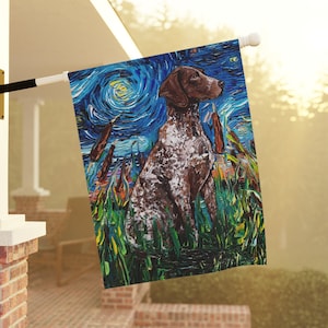 German Shorthair Pointer Outdoor Flag Double Sided Starry Night Garden Sign Lawn Decoration House Flag Decorative Dog Decor Pet Sign