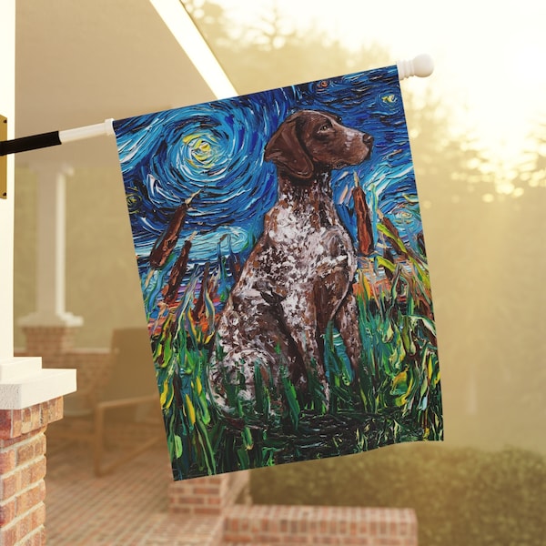 German Pointer Starry Night Yard and House Flags Double Sided Printing Art By Aja Outdoor Decor Lawn Garden Decoration