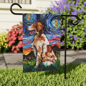 Brittany Spaniel Starry Night Yard and House Flags Double Sided Printing Art By Aja Outdoor Decor Lawn Garden Decoration