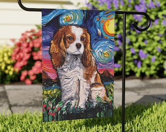 Blenheim Cavalier King Charles Spaniel Starry Night Yard House Flags Double Sided Printing Art By Aja Outdoor Decor Lawn Garden Decoration