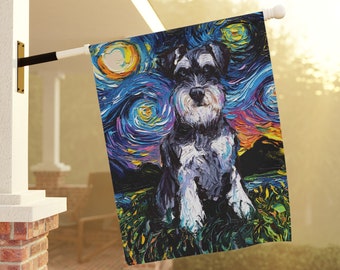 Schnauzer Starry Night Yard and House Flags Double Sided Printing Art By Aja Outdoor Decor Lawn Garden Decoration