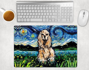 Desk Mats - American Cocker Spaniel Starry Night Dog Art By Aja Mouse Pad Gaming Keyboard Mat 3 Sizes To Choose From