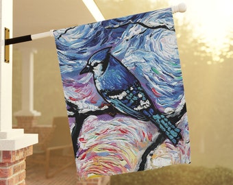 Yard and House Flags Blue Jay Winter Bird Double Sided Printing Art By Aja Outdoor Decor Lawn Garden