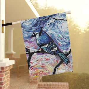 Yard and House Flags Blue Jay Winter Bird Double Sided Printing Art By Aja Outdoor Decor Lawn Garden