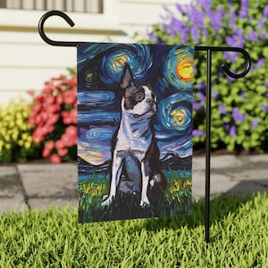 Boston Terrier Starry Night Yard Flags Double Sided Printing Art By Aja Outdoor Decor Lawn Garden Decoration