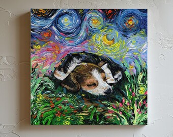 Starry Night Sleeping Beagle Canvas Print | Impressionist Dog Art