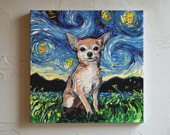 Chihuahua Starry Night Canvas Print - Dog Lover Impressionist Wall Art