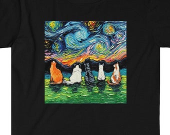 Shirt - Starry Cats Starry Night Cat Short-Sleeve Unisex T-Shirt Art by Aja Soft top clothing Apparel