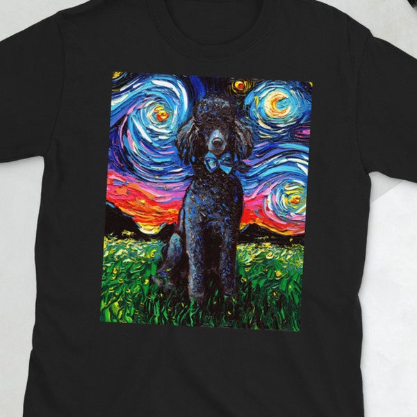 Shirt - Black Standard Poodle Starry Night Dog Short-Sleeve Unisex T-Shirt Art by Aja Soft top clothing Pet Apparel