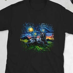 Shirt  Black Labrador Laying Down Splash Version Starry Night Dog ShortSleeve Unisex TShirt Art by Aja Soft top clothing
