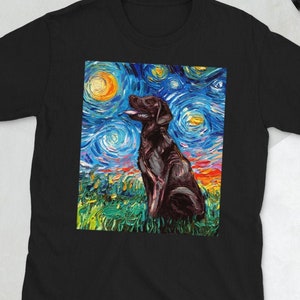 Shirt - Chocolate Labrador Starry Night Dog Short-Sleeve Unisex T-Shirt Art by Aja Soft top clothing brown lab