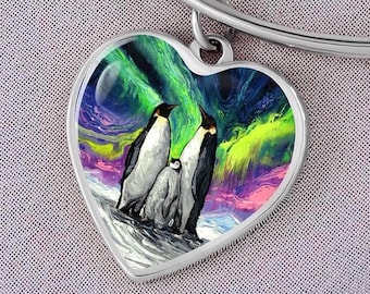 Pinguïn gegraveerde armband Gepersonaliseerde sieraden Noorderlicht Winter Dierenliefhebber cadeau
