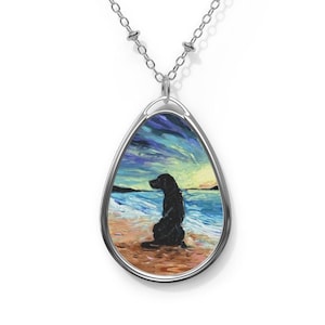 Dog Necklace Black Labrador Pendant Beach Sunset Jewelry Ocean Coastal Accessories