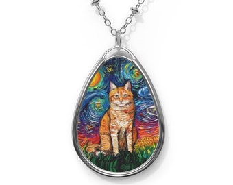 Orange Tabby Cat Necklace Starry Night Cat Pendant Necklace Pet Jewelry Cute Kitty Charm Necklace Pet Memorial Cat Lover Gift For Cat Mom
