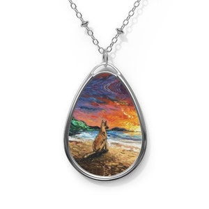 Beach Days Belgian Malinois Shepherd Dog 1.5x1 inch Oval Pendant on 20.47 inch Chain Necklace Jewelry Art by Aja