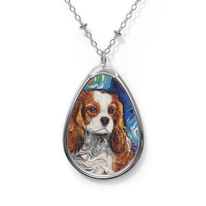 Dog Necklace Blenheim Cavalier King Charles Spaniel Portrait Jewelry Starry Night 1.5x1 inch Oval Pendant on 20.47 inch Chain Dog Lover Gift