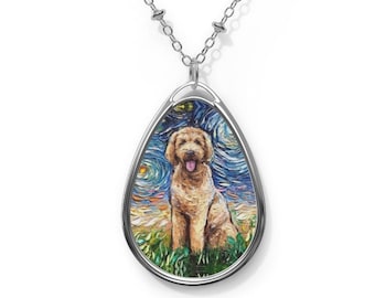 Goldendoodle Necklace: Starry Night Dog Art Pendant Jewelry