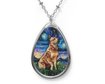 Red Heeler Necklace: Starry Night Cattle Dog Art Pendant