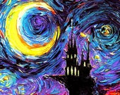 Dracula Castle Huge 24x30 Inch Print Starry Night Gothic