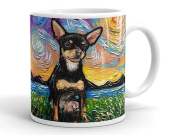 Black and Tan Short Hair Chihuahua at Sunset Coffee Mug Dog Lover impressionist Art by Aja ceramic cup choose 11 or 15 oz sizes