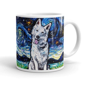 Swiss Shepherd Night Coffee Mug Dog Lover Starry Night Art by Aja ceramic cup White German Shepherd