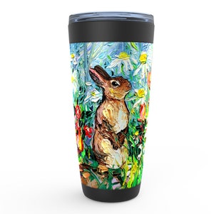 Cottontail Cute Easter Bunny Rabbit And Spring Flowers Viking Tumbler Insulated Stainless Steel Drinkware Art By Aja Travel Mug