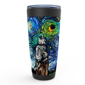 Norwegian Forest Cat Starry Night Viking Tumbler Insulated Stainless Steel Drinkware Art By Aja Travel Mug