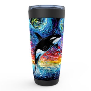 Orca Killer Whale Starry Night Ocean Viking Tumbler Insulated Stainless Steel Drinkware Colorful Art By Aja Travel Mug