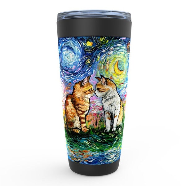 Two Cute Kittens Cat Colorful Starry Night Viking Tumbler Insulated Stainless Steel Drinkware Art By Aja Travel Mug