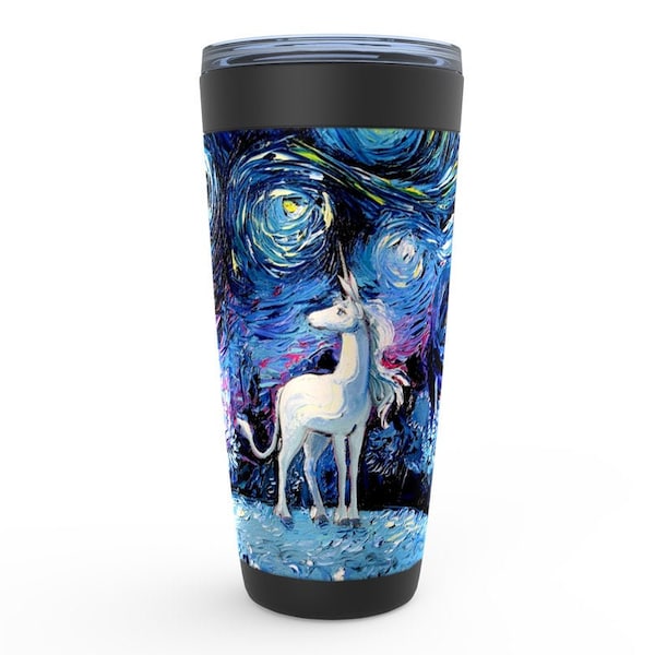 Van Gogh Never Saw The Last Unicorn Starry Night Viking Tumbler Insulated Stainless Steel Drinkware Fantasy Art By Aja Travel Mug