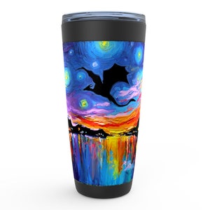Flying Dragon Silhouette At Sunset Fantasy Art Viking Tumbler Insulated Stainless Steel Drinkware By Aja Home Goods Coffee Mug
