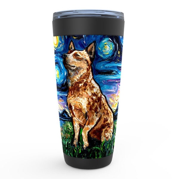 Red Heeler Starry Night Dog Viking Tumbler Insulated Stainless Steel Drinkware Art By Aja Travel Mug