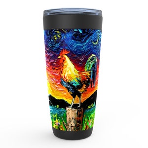 Rooster Starry Morning Viking Tumbler Insulated Stainless Steel Drinkware Starry Night Farm Animal Art By Aja Travel Mug