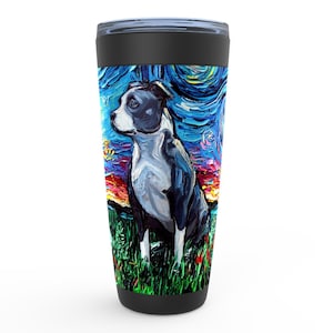 Pitbull Starry Night Dog Viking Tumbler Insulated Stainless Steel Drinkware Art By Aja Travel Mug